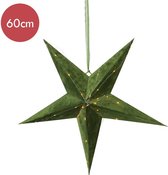 Groene kerstster met 40 micro LED lampjes op batterijen -60cm -lichtkleur: Warm Wit -Werkt op batterijen -Met timer functie -Kerstdecoratie