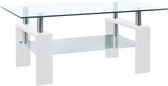 Salontafel 95x55x40 cm gehard glas transparant en wit