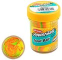 Berkley PowerBait Trout Bait, oranje, gele en groene kleuren.