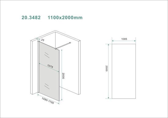 Assiette en verre Bally Slim 1100x2000mm Anticalcaire 8mm Verre de sécurité Verre fumé