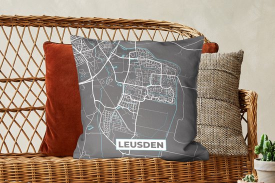 Coussins décoratifs - Oreillers Coussins décoratifs - Plan de la ville - Leusden - Grijs - Blauw - Plan