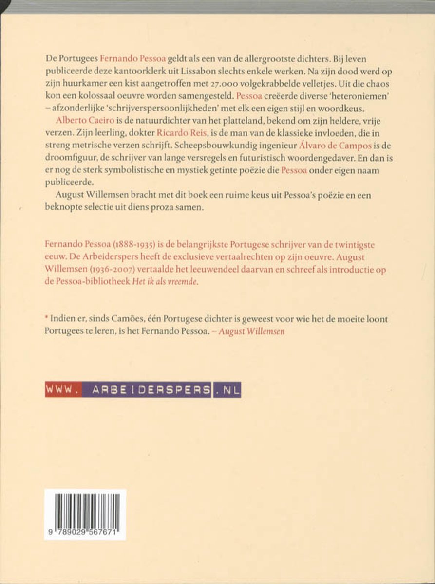 Boekrug van Gedichten van Fernando Pessoa, met tekst en ISBN.