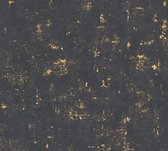 Steen tegel behang Profhome 230782-GU vliesbehang licht gestructureerd met structuur mat zwart goud 5,33 m2