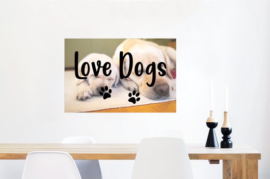 Poster Citation de Chiens 'Chiens d'amour' sur fond de deux labradors endormis - 60x40 cm