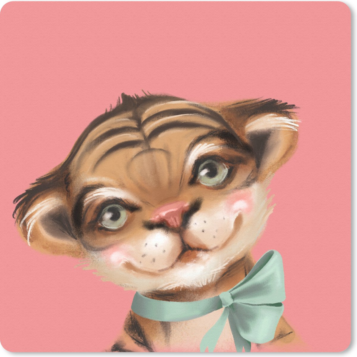Muismat 20x20 cm - Mousepad Tijger - Portret - Strik - Muismatten