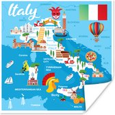 Poster Landkaart - Italië - Illustratie - 50x50 cm