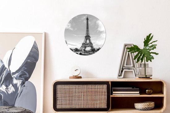 Cercle mural - Cercle mural - Tour Eiffel vue de la Seine - noir et blanc - Aluminium - Dibond - ⌀ 30 cm - Intérieur et Extérieur