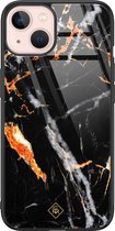 iPhone 13 hoesje glass - Marmer zwart oranje | Apple iPhone 13  case | Hardcase backcover zwart