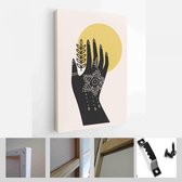 Abstracte postercollectie met hand met bloemen, insecten, reptielen: insect, slang. Set hedendaagse scandinavische afdruksjablonen - Modern Art Canvas - Verticaal - 1811567389