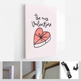 Valentijnsdag perzik roze en gebroken witte wenskaart vector set met kalligrafie liefde berichten - moderne kunst canvas - verticaal - 1859901970