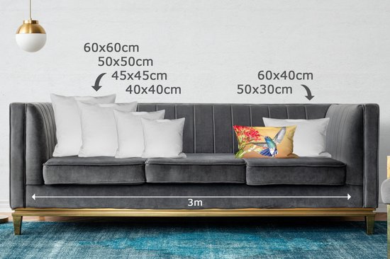 Coussins Coussins décoratifs - Coussin - Colibri aux couleurs vives à côté d'une belle fleur rouge - 50x30 cm - Coussin en coton