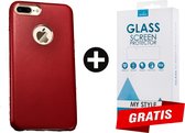 Backcase Lederen Hoesje iPhone 8 Plus Rood - Gratis Screen Protector - Telefoonhoesje - Smartphonehoesje