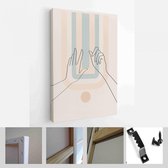 Moderne abstracte kunst illustratie met handen van de vrouw. Set van esthetische organische kunst in één lijnstijl voor huisdecoratie - Modern Art Canvas - Verticaal - 1957430644