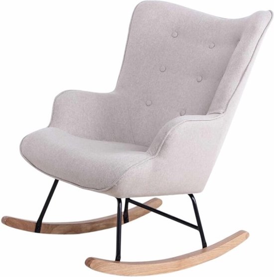 Schommelstoel Mama - Beige stof - Hout en staal