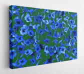 Onlinecanvas - Schilderij - Blauwe Bloemen Een Groene Achtergrond Art Horizontaal Horizontal - Multicolor - 50 X 40 Cm