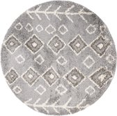 Tapiso Boho Vloerkleed Rond Grijs Shaggy Bohemian Scandinavisch Modern Slaapkamer Woonkamer Hal Maat- 160x160