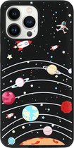 ADEL Siliconen Back Cover Softcase Hoesje Geschikt voor iPhone 13 Pro - Ruimte Heelal Cartoon