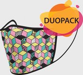 Duopack: The 80s marshmallow grid washable mondmasker - L / Stoffen mondkapjes met print / Wasbare Mondkapjes / Mondkapjes / Uitwasbaar / Herbruikbare Mondkapjes / Herbruikbaar / Ov geschikt 