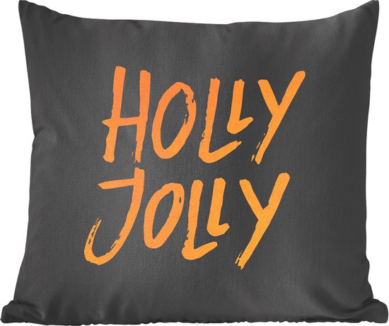 Sierkussens - Kussentjes Woonkamer - 45x45 cm - Kerst - Goud - Quotes - Spreuken - Holly jolly - Kerstversiering - Kerstdecoratie voor binnen - Woonkamer