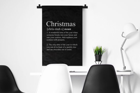 Wandkleed 60x90 cm - Wanddoek Kerstmis - Woordenboek - Spreuken - Quotes - Christmas definitie - Wandtapijt - Wandkleden