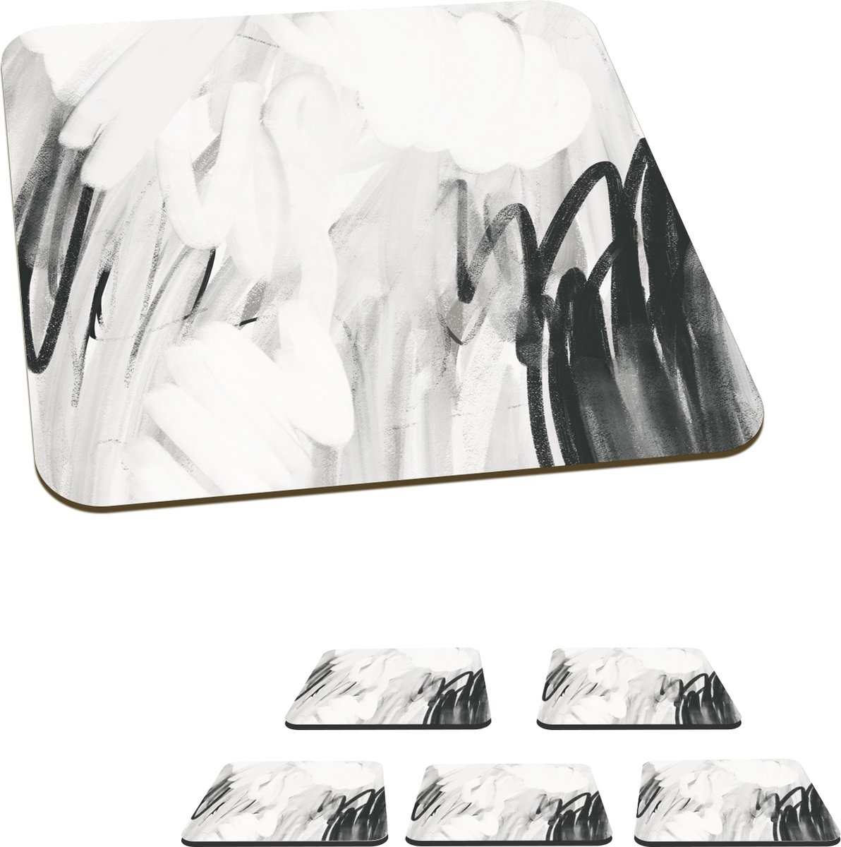 Onderzetters voor glazen - Kunst - Abstract - Grijs - 10x10 cm - Glasonderzetters - 6 stuks