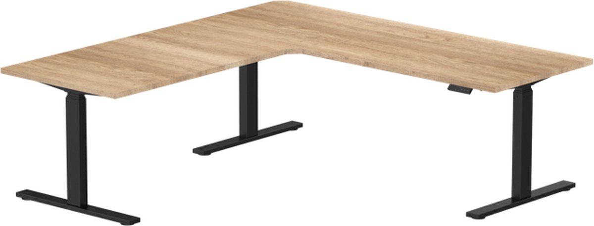 Zit sta bureau elektrisch verstelbaar hoekbureau | 180x180x70 cm | frame zwart - blad grijs eiken | Memory bediening