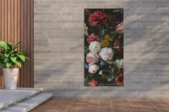 Décoration murale extérieur Nature morte aux fleurs dans un vase en verre - Peinture de Jan Davidsz. de Heem - 80x160 cm