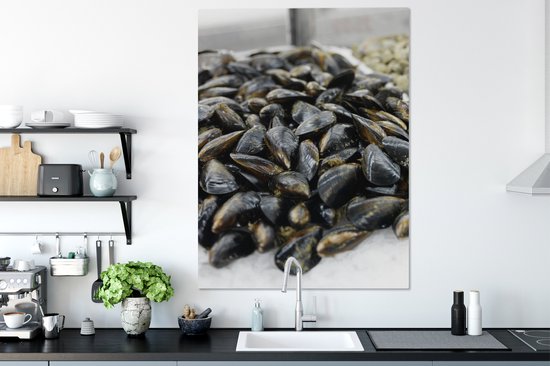 Canvas schilderij 90x120 cm - Wanddecoratie Mosselen als zeevruchten - Muurdecoratie woonkamer - Slaapkamer decoratie - Kamer accessoires - Schilderijen op canvas