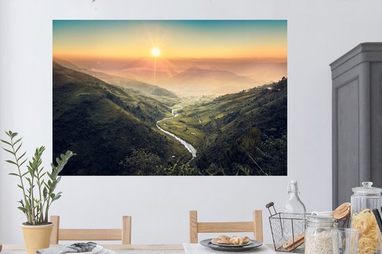 Stickers muraux - Film autocollant - Paysage d'Indonésie au lever du soleil - 120x80 cm - Film adhésif - Stickers muraux chambre d'enfant - Papier peint autocollant - Papier peint autocollant - Film autocollant