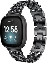Bandje Voor Fitbit Versa 3 / Sense Cowboy Stalen Schakel Band - Zwart - One Size - Horlogebandje, Armband