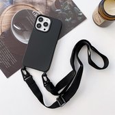 Mobigear Telefoonhoesje geschikt voor Apple iPhone 13 Flexibel TPU | Mobigear Lanyard Hoesje met koord - Zwart