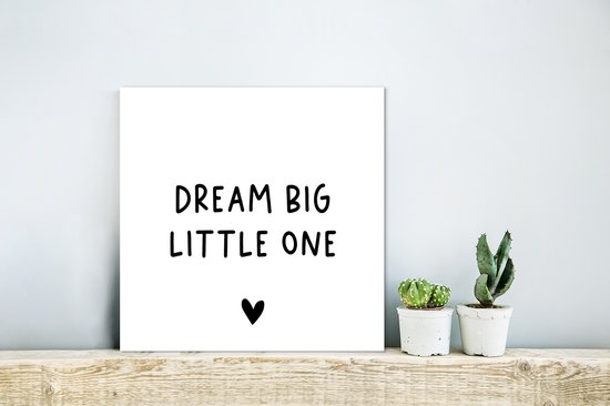 Décoration murale Métal - Peinture Aluminium Industrielle - Citation anglaise Dream grand petit avec un coeur sur fond blanc - 20x20 cm - Dibond - Photo sur aluminium - Décoration murale industrielle - Pour le salon / chambre
