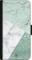iPhone 12 bookcase leer hoesje - Minty marmer collage