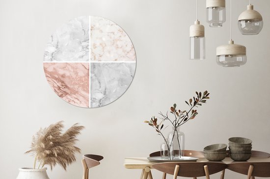 Wall Circle - Wall Circle - Marbre - Rosé - Chic - Collage - Aluminium - ⌀ 90 cm - Intérieur et Extérieur