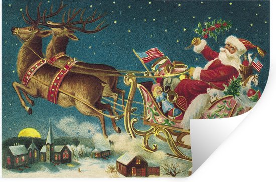Muurstickers - Sticker Folie - Kerstmis - Winter - Vintage - 120x80 cm - Plakfolie - Muurstickers Kinderkamer - Zelfklevend Behang - Zelfklevend behangpapier - Stickerfolie