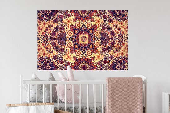 Stickers muraux - Film autocollant - Tapis persan - Motifs - Rouge - Jaune - 90x60 cm - Film adhésif - Stickers muraux chambre d'enfant - Papier peint autocollant - Papier peint autocollant - Film autocollant