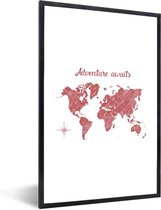 Fotolijst incl. Poster - Wereldkaart - Adventure - Kompas - 20x30 cm - Posterlijst