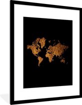 Fotolijst incl. Poster - Wereldkaart - Goud - Lijnen - 60x80 cm - Posterlijst