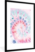 Fotolijst incl. Poster - Tie dye - Blauw - Roze - 60x90 cm - Posterlijst