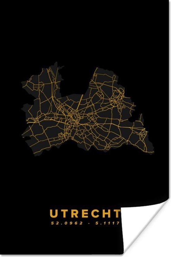 Poster Utrecht - Kaart - Goud - Zwart - 80x120 cm