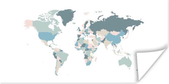 Carte du Wereldkaart murale - Carte du Wereldkaart - Blauw - Teinte - Rose - 40x20 cm - Affiche