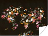 Wanddecoratie - Wereldkaart - Bloemen - Insecten - 120x90 cm - Poster