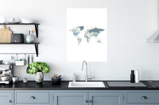 Cartes du monde du Wereldkaart - Blauw - Rose - 60x80 cm