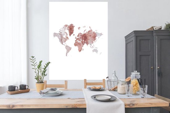 Affiche Carte du Wereldkaart - Rose - Marbre - 120x160 cm XXL