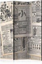 Vouwscherm - Vintage krant 135x172cm, gemonteerd geleverd (kamerscherm) dubbelzijdig geprint