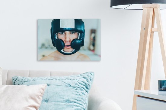Toile Peinture Boxe - Casque - Homme - Sport - 30x20 cm - Décoration murale