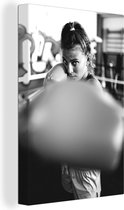 Toile Peinture Boxe - Femme - Gant de Boxe - Sport - 20x30 cm - Décoration murale