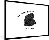 Fotolijst incl. Poster - Friesland - Nederland - Kaart - Wit - 120x80 cm - Posterlijst