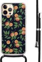 iPhone 12 Pro hoesje met koord - Fruit / Sinaasappel | Apple iPhone 12 Pro crossbody case | Zwart, Transparant | Marmer