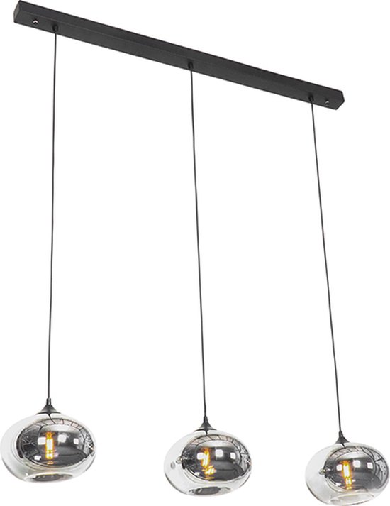 QAZQA busa - Art Deco Hanglamp eettafel voor boven de eettafel | in eetkamer - 3 lichts - L 100 cm - Zwart - Woonkamer | Slaapkamer | Keuken